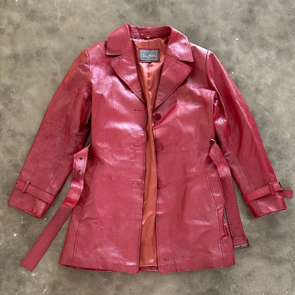 Vintage Red Leather Coat - Picture 3 of 16